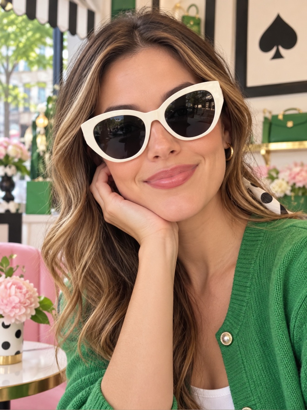 kate spade White Cat-Eye Sunglasses with Dark Lenses